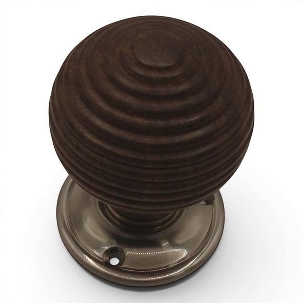 PDF1015P2/SNP  Rosewood / Satin Nickel  Period Timber Round Beehive Mortice / Rim Knob Set With Classic Roses